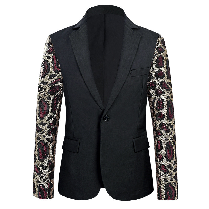 Cross-Border American size men's suit jacket performance clothing nightclub singer casual suit dress leopard print sequin Patch clothing