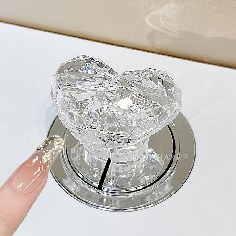 Toilet Press Button with a High-End Diamond Heart Design, Specifically for Long Nails, a Bathroom Water Tank Flushing Aid