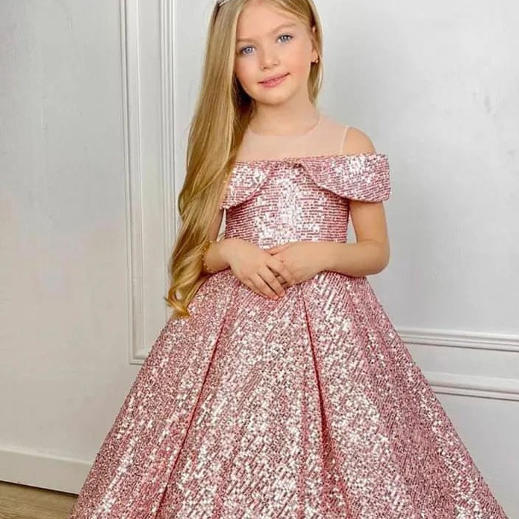 Mother & Kids Children's Sequined Tutu Skirt Off-Shoulder Princess Dress Catwalk Performance Outfit Flower Girl Hostess Birthday Dress_voghion.com
