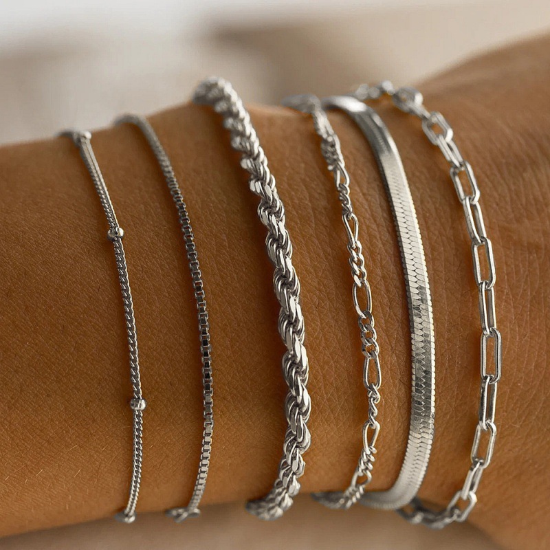 Cross-border Best-selling Basic Bracelet 6-piece For Women, Simple And Stylish Versatile Metal Chain Multi-layer Set_voghion.com