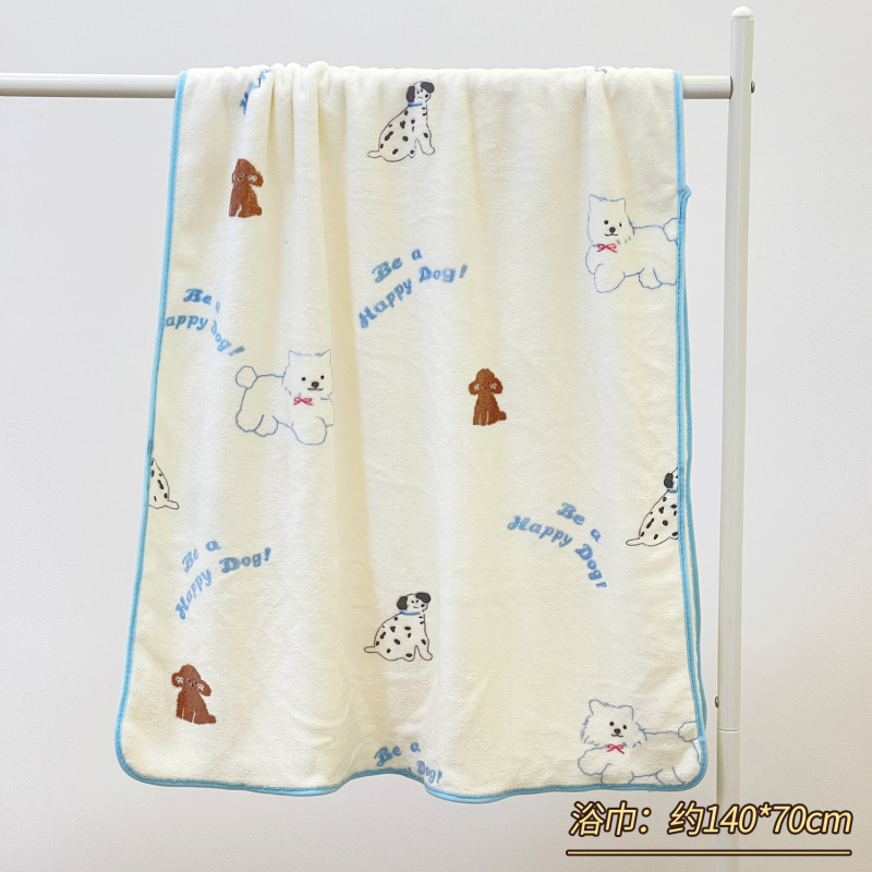 漫画の子犬 肌に優しいフェイスタオル 吸水速乾ラップバスタオル 女性用ヘアドライキャップ バスタオル かわいい3枚セット|undefined