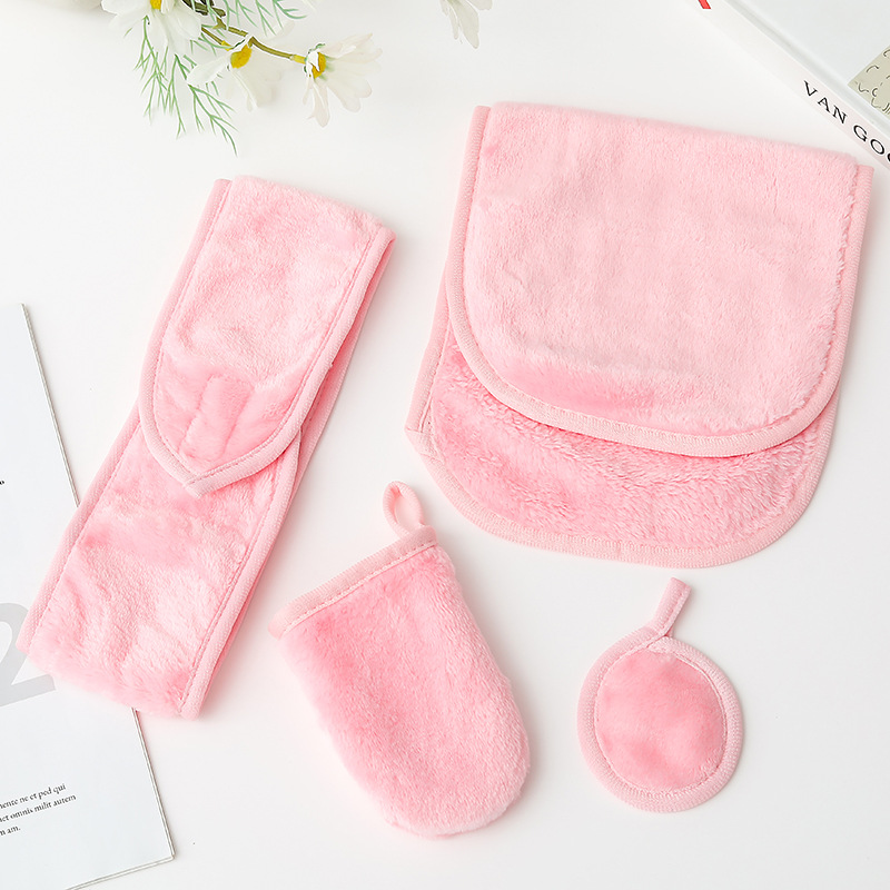 Velcro, banda de cabello, guantes de desmaquillaje, algodón redondo para la piel, banda de cabello, toalla de desmaquillaje, conjunto de toallas de desmaquillaje