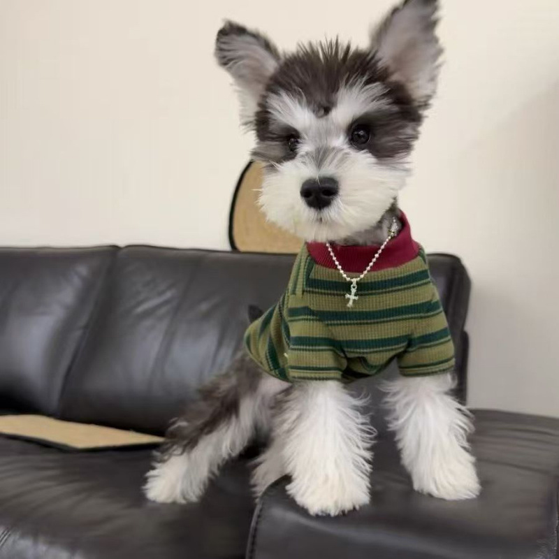 Dog Clothes Spring and Autumn Thin Teddy Marzis Striped Crewneck T-shirt Basic Cat Anti-Hair Small