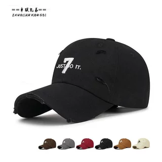 四季休闲百搭做旧破洞帽字母数字刺绣棒球帽韩版男女时尚遮阳帽子