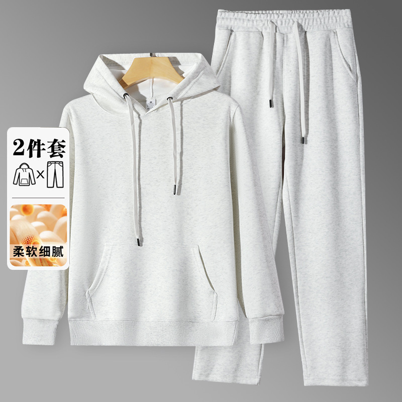 320克华棉帽衫卫衣套装现货批发男女款纯色百搭休闲连帽卫衣套装|undefined