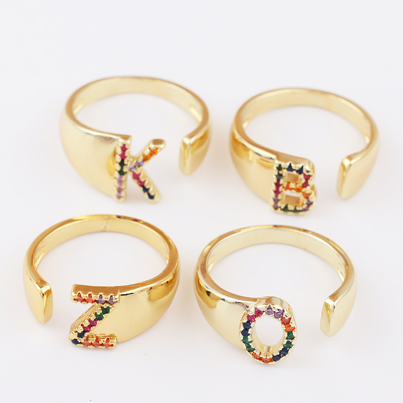 Fashion Letter Copper Open Ring Plating Artificial Gemstones Copper Rings