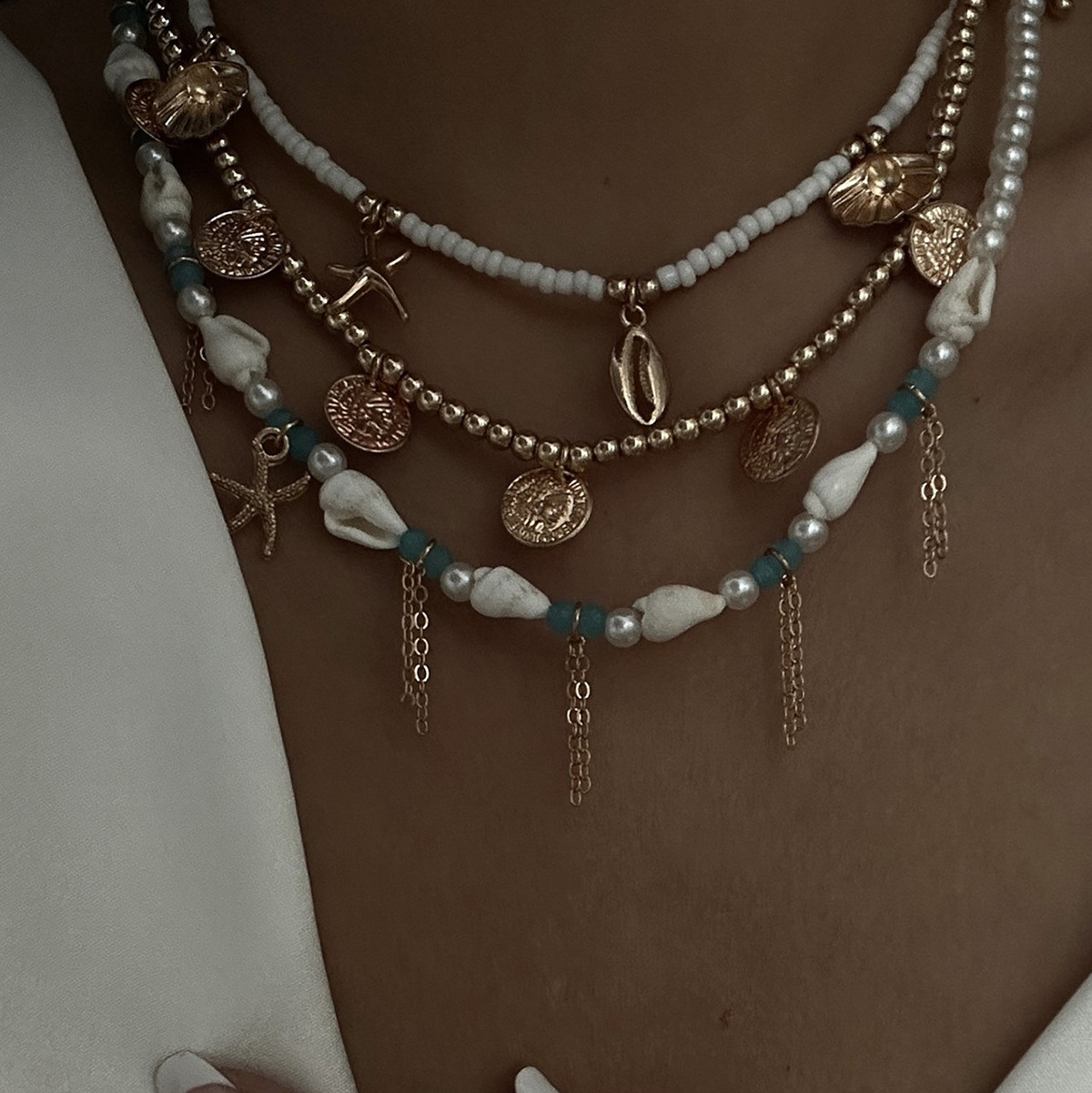 Alloy Chain Material Hawaiian Vacation Geometric CCB Imitation Pearl Alloy Wholesale Necklace