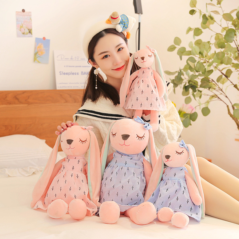 Soft and Cute an'An Rabbit Doll Flower Skirt Couple Rabbit Plush Toy Long-Eared Rabbit Doll Grabber Doll Cross-Border