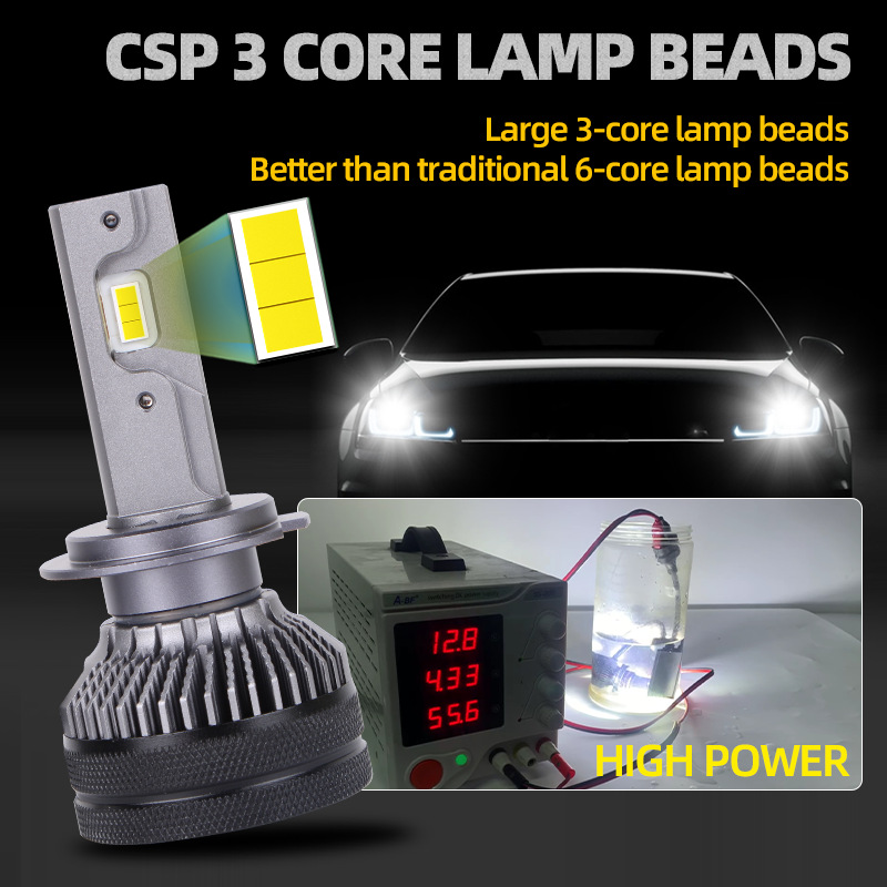 Bombilla LED T50 para faros delanteros de coche, H7 súper brillante, tubo de cobre dual, H11 modificado, luz blanca de 6000K, luz de coche integrada de haz alto y bajo H4