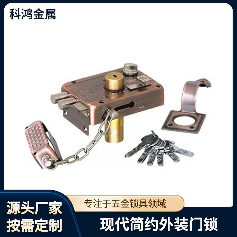 批发户外精美电镀一体式外装铁制门锁现代铁门通用室外锁机械锁体