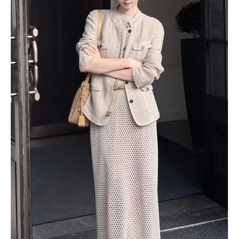 松弛高级感巨好看夹克上衣独特漂亮小香风卡其色亚麻外套女2025秋|undefined