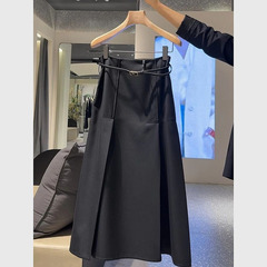 黑色高腰中长款西服半身裙女夏季高级感气质修身显瘦垂感a字伞裙