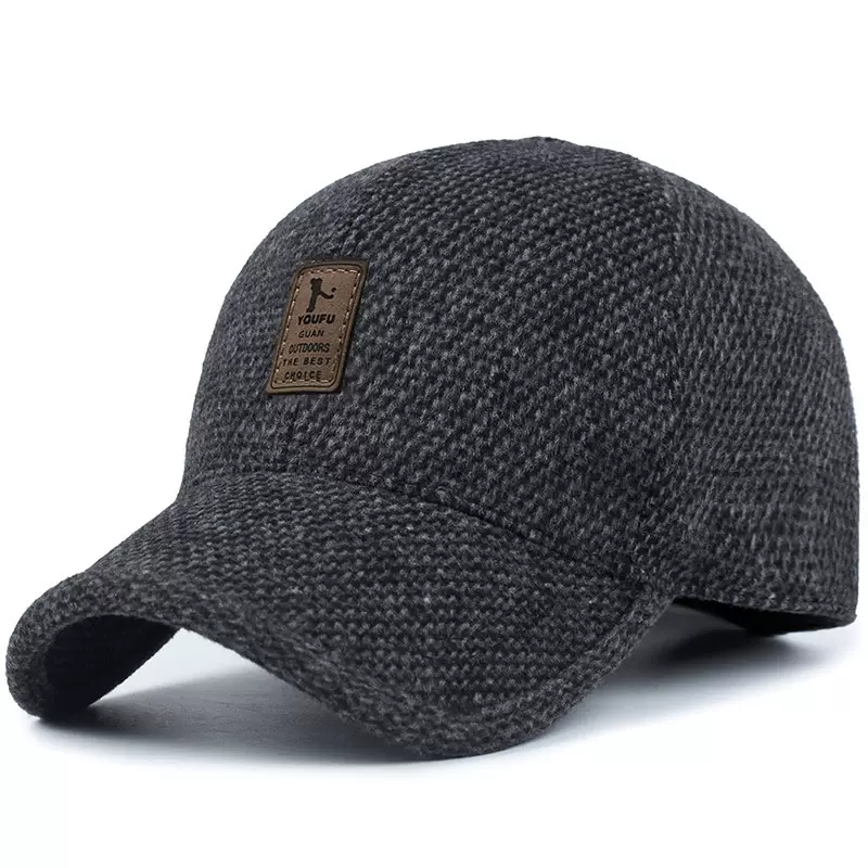 秋冬帽子男士中老年人毛呢帽冬季户外护耳棒球帽鸭舌帽保暖爸爸帽