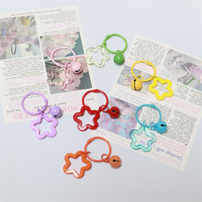 Acrylic colorful five-pointed star key ring earphone case bag pendant paint card ring bell decorative key chain