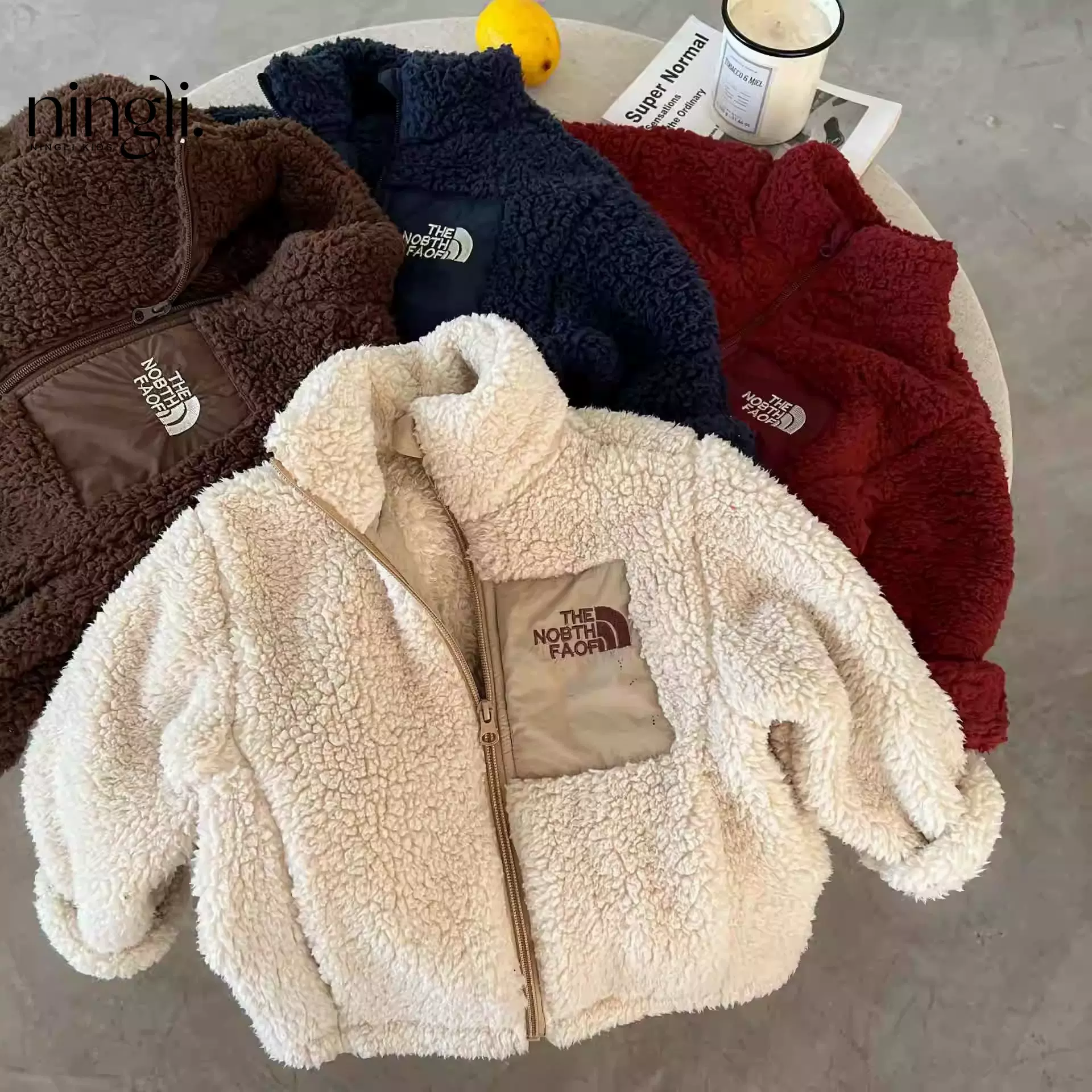 柠里潮牌儿童羊羔毛加厚外套秋冬男女童加绒上衣宝宝保暖毛毛衣韩