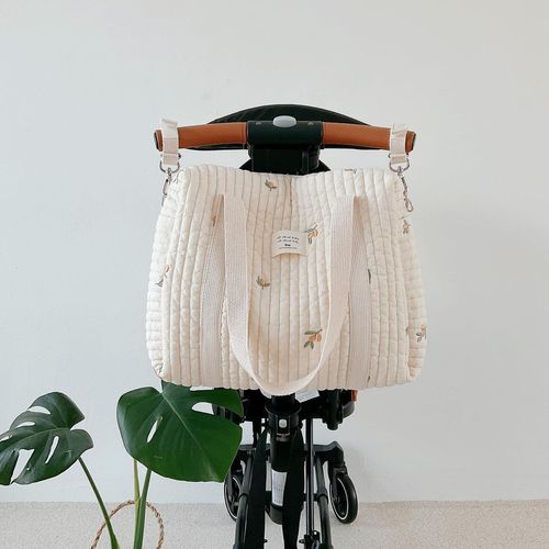 Korean Instagram  New Zipper Embroidered Flocked Cotton Mommy Bag Baby Stroller Hook Diaper Bag