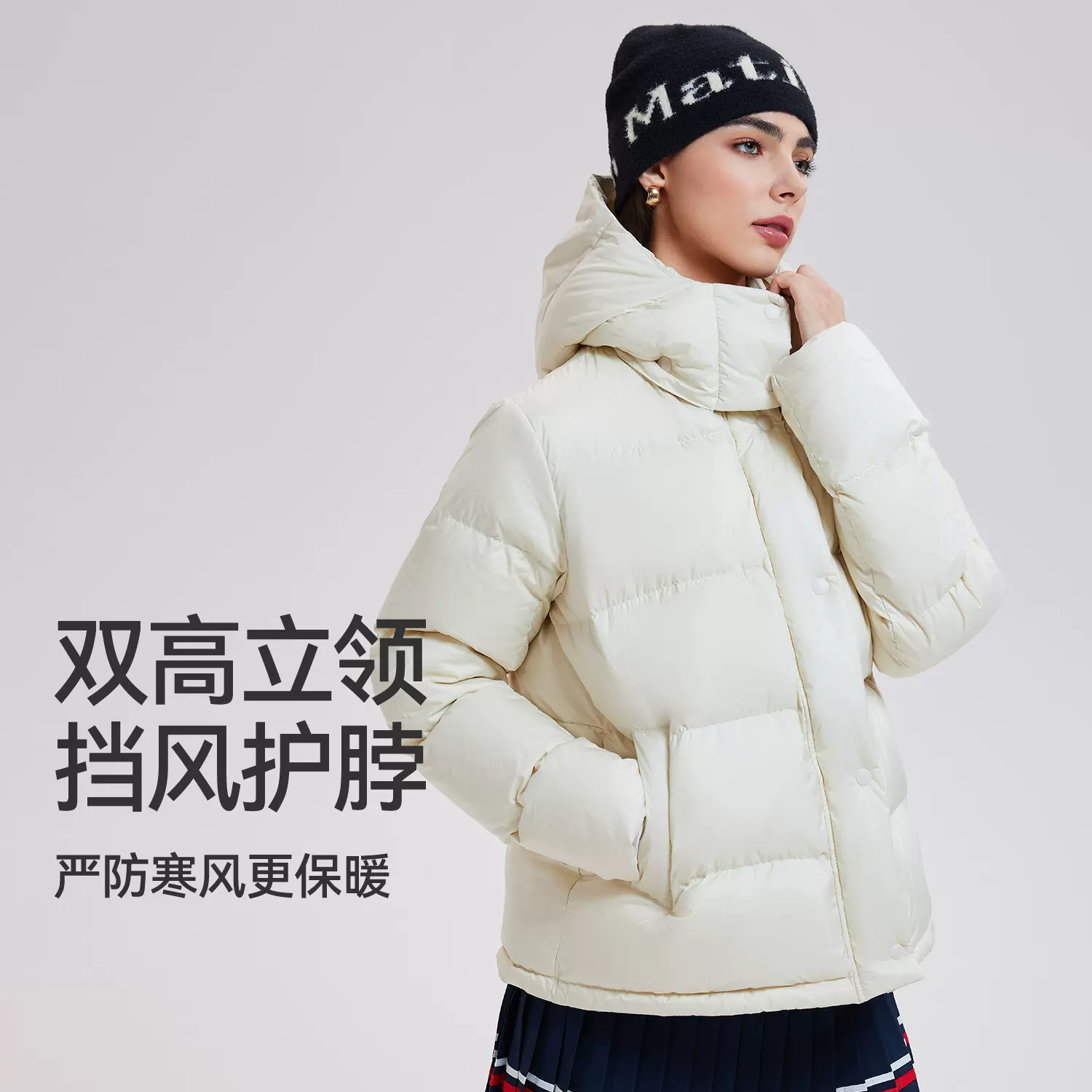 lulu羽绒服女泡芙五格保暖外套加厚连帽宽松上衣防风拒水夹克冬季