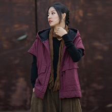 25冬棉麻女装原创新款夹棉加厚保暖苎麻炒色做旧文艺百搭女式马甲