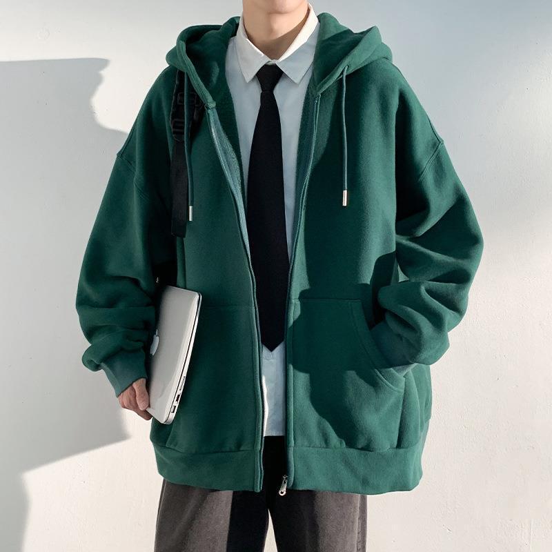 Cremallera cardigan suéter hombres de Hong Kong estilo moda marca suelta Abrigo con capucha moda ins otoño juventud color sólido top