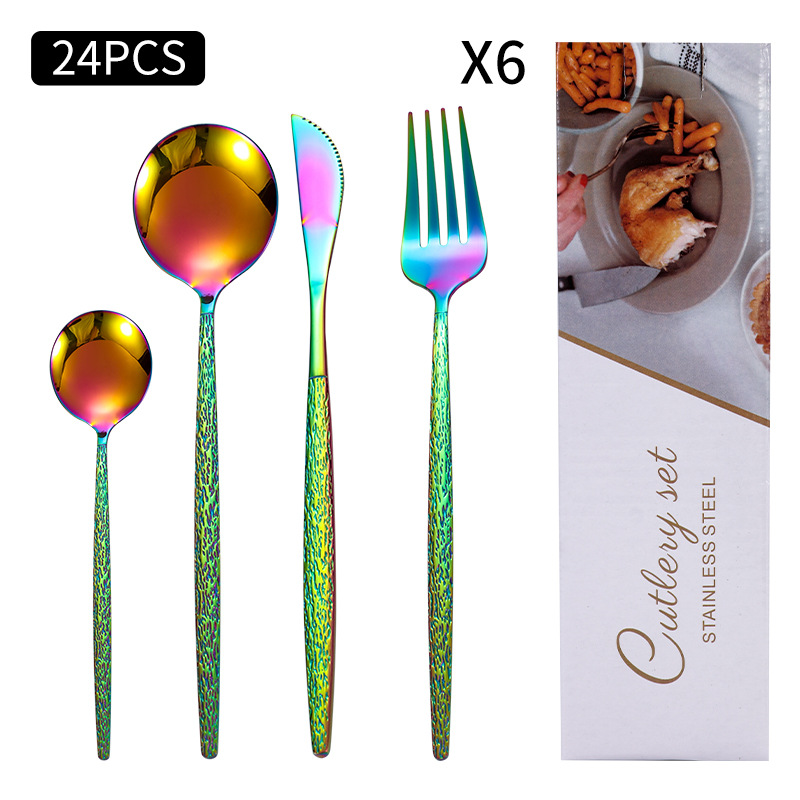 Amazon Cross-border acero inoxidable vajilla portuguesa juego de 24 piezas hotel bistec cuchillo tenedor cuchara caja de regalo