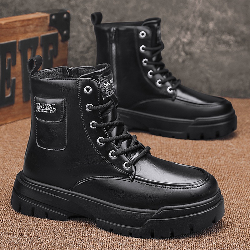 High-Top Workwear Motorcycle Boots Men's Martin Boots Autumn and Winter 2025 Black Men's Boots Casual Leather Boots Thick Sole Heightening