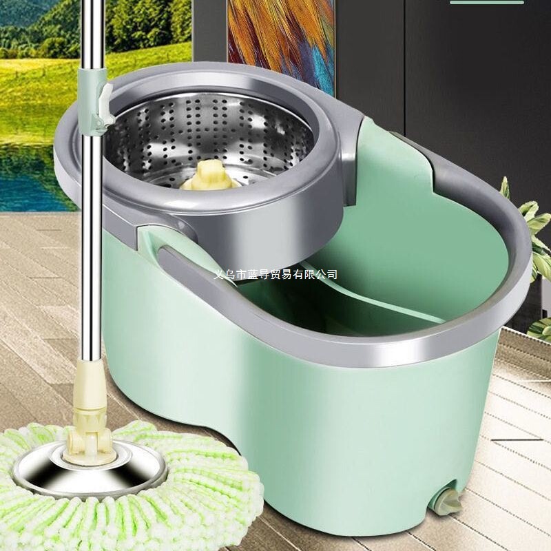 Thickened Wheeled Double-Drive Mop Bucket Rotating Stainless Steel Spin-Drying Mop Household Mop Hand-Washable Wet and Dry Use
