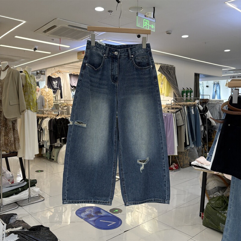 High-Waisted Ripped Jeans for Women, Cropped, Loose Fit, Slimming, Vintage Blue Balloon Pants, Dark Blue, Other Patterns High-Waisted Ripped Jeans for Women, Cropped, Loose Fit, Slimming, Vintage Blue Balloon Pants, Dark Blue, Other Patterns