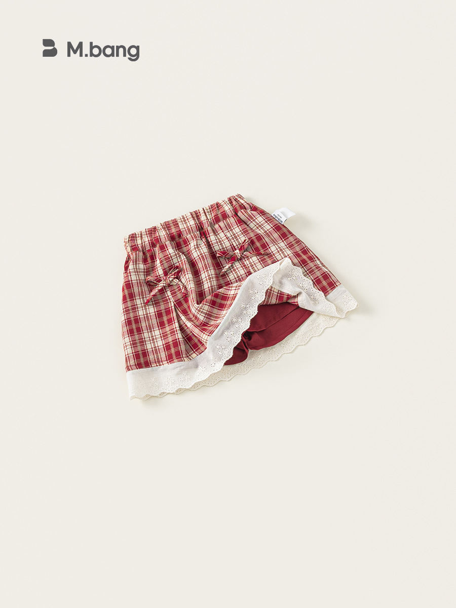 Youbao ropa para niños falda dulce para niños falda plisada coreana falda a cuadros de verano falda corta de encaje con lazo para niñas