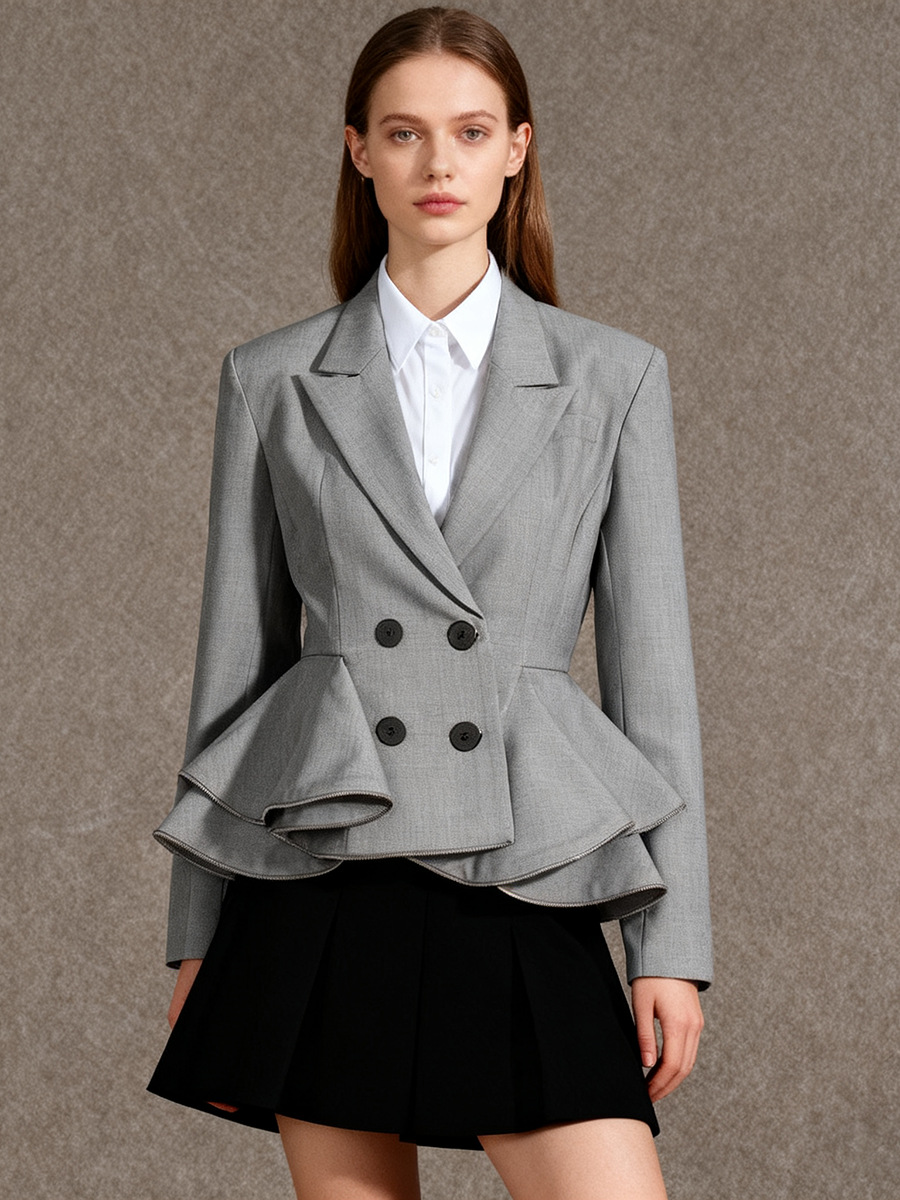 Elegant British-style Blazer 2026 Spring New Fashion Suit With Ruffled Collar And Long Sleeve Design For Women_ecoleips.com