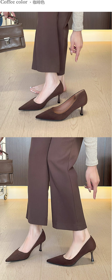 Giày cao gót nữ mũi nhọn gót mảnh thanh lịch, đế cao 6–8 cm — nâu, rượu vang đỏ chi tiết 11