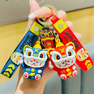 龙猫醒狮招财猫可爱钥匙扣老虎小挂件龙年公仔卡通包包挂饰钥匙链