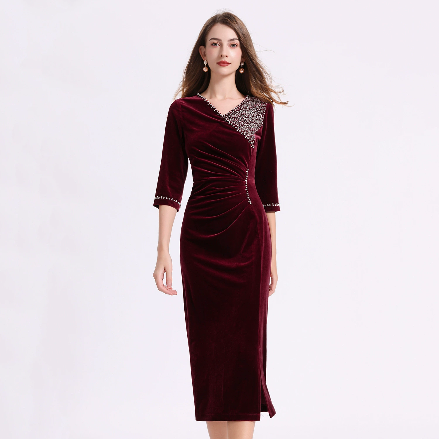 Шэньчжэнь бренд высокого класса свадебный банкет среднего возраста платье для посещения свадьбы Счастливая Мать-в-законе мать-в-законе платье осень и зима бархатное платье женщин