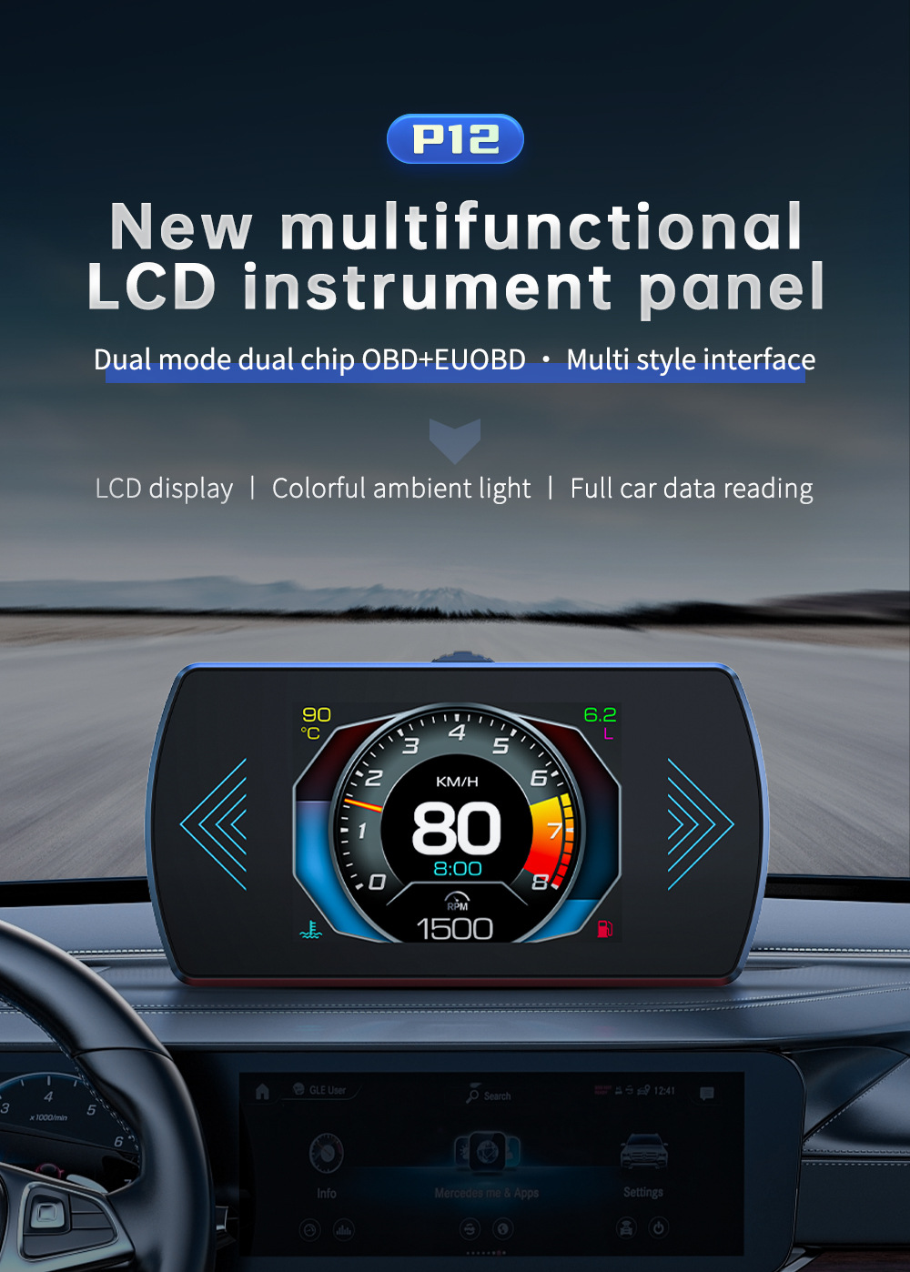 Hud Head-Up Display Dual-Core Chip Universal Automotive Obd