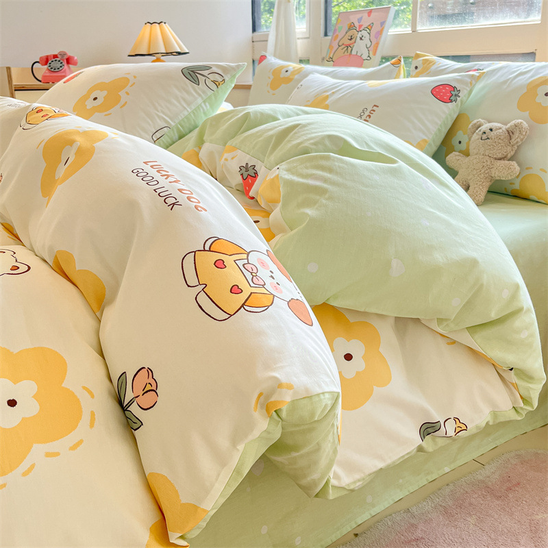 Temporada de estudiantes algodón algodón fresco de cuatro piezas sábanas fundas edredón sábana sábana sábana de tres piezas 2025 ropa de cama nueva