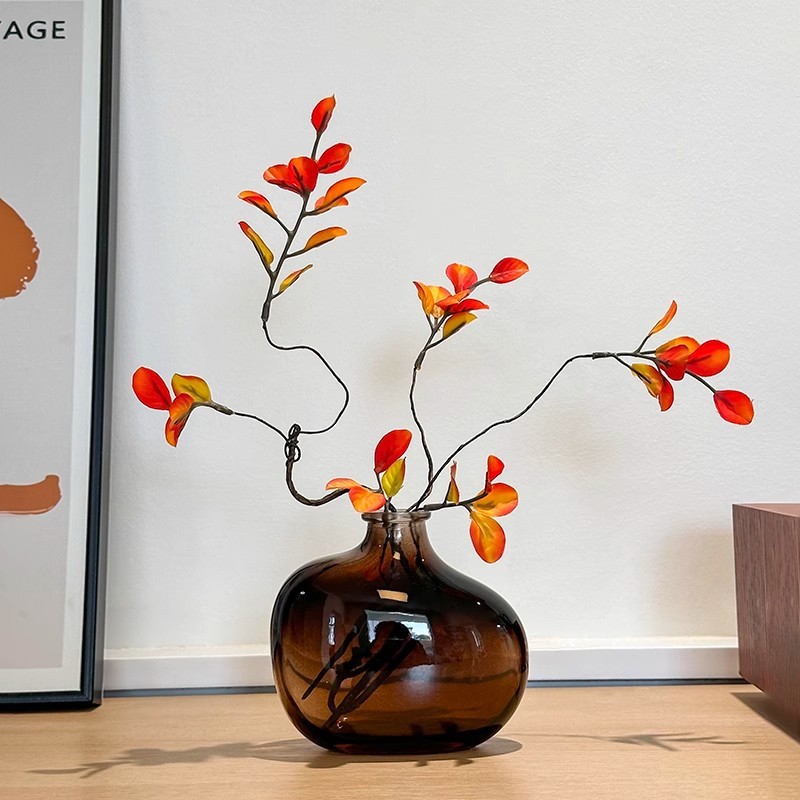 仿真花树枝红枫叶假花发财叶室内家居客厅餐桌北欧中古风轻奢摆件|undefined