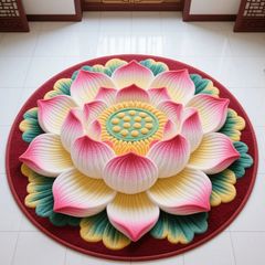 地毯莲花跪拜跪垫圆形立体满铺水晶中式荷花卧室地垫古典客厅家用
