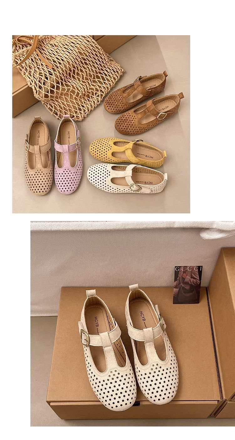 French-style Mary Jane For Women, 2026 Summer Collection, Round Toe, Shallow Cut, Hollowed-out, Breathable, Comfortable,_vogvips.com