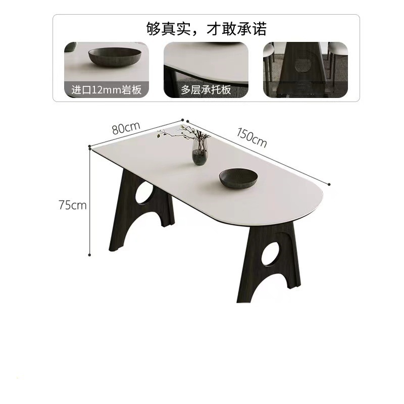 Mesa de comedor de la península de pizarra de roca ovalada de madera maciza estilo retrógrado simple mesa de comedor de pizarra de roca blanca pura