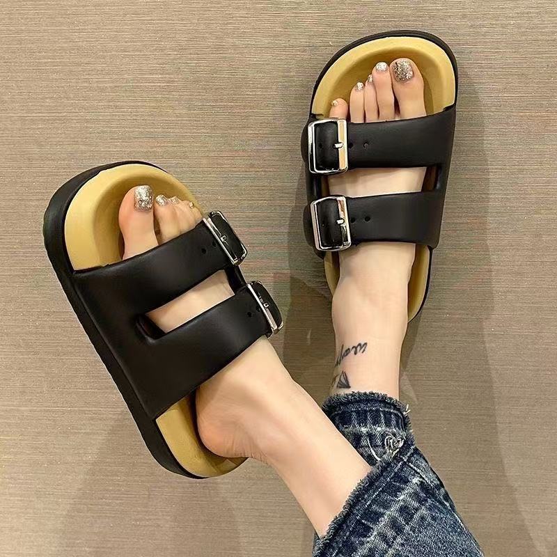 New Women's Summer Sandals For Outdoor Wear, Hong Kong Style Thick-Soled Height-Increasing Slide Sandals, Non-Slip_vogvips.com
