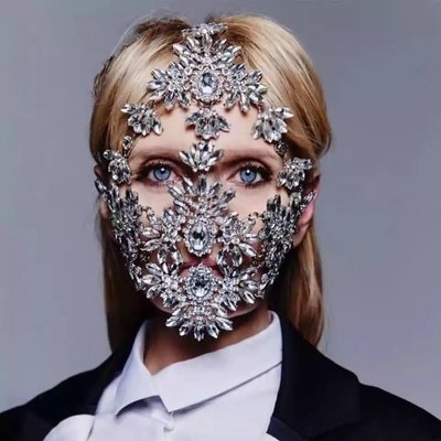 Women Exaggerated masquerade cosplay bling mask personality halloween party show stage performance rhinestone masks European beauty night club mask
