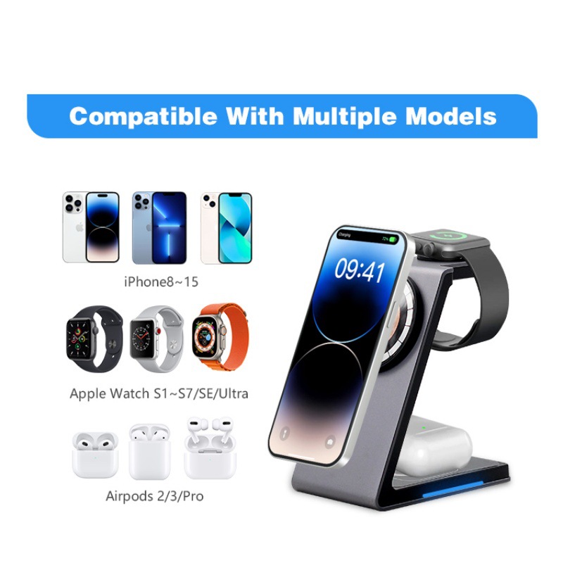 Magsafe magnético tres en uno cargador inalámbrico adecuado para teléfono móvil reloj auricular soporte multifunción cargador inalámbrico
