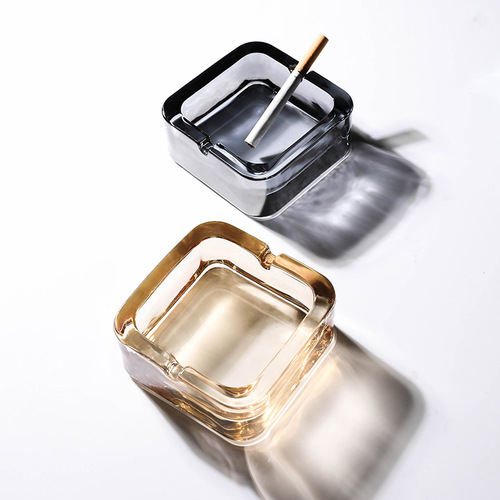 Home Crystal Glass Ashtray Small Elegant Fashion Square Cigarette Bowl Luxury Living Room Creative Hotel High-End Ashtray