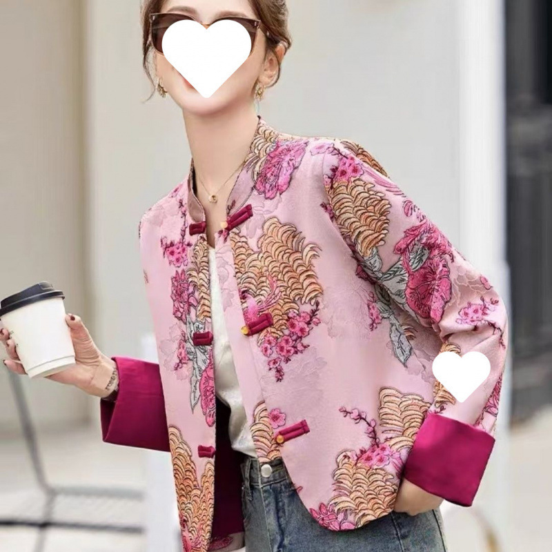 春と秋の女性のための新しい中国風のジャケット、新しいハイエンドの禅スタイルのエレガントなヘビーエンゲルス刺繍ジャカードトップ|undefined