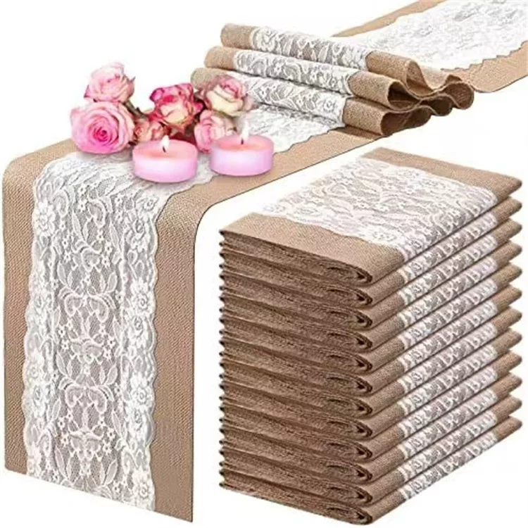 Factory direct selling hemp table flag lace tablecloth Christmas craft wedding decoration table flag lines