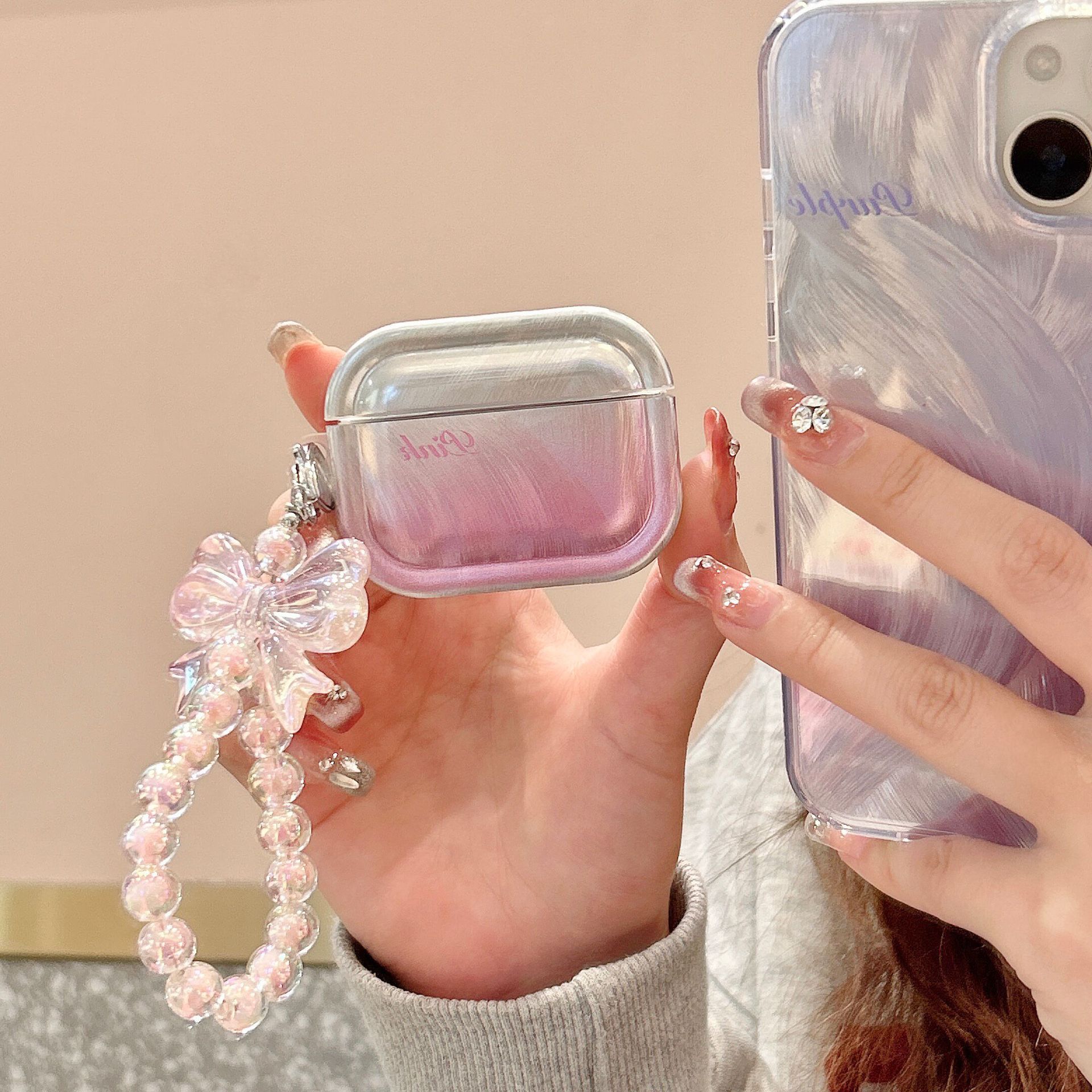 Plunksnų siūlų žydėjimo gradiento apsauginis apvalkalas, skirtas „AirPods 3“ 1/2/3 kartos belaidėms „Bluetooth“ ausinėms „Pro2“ minkštas dėklas._voghion.com