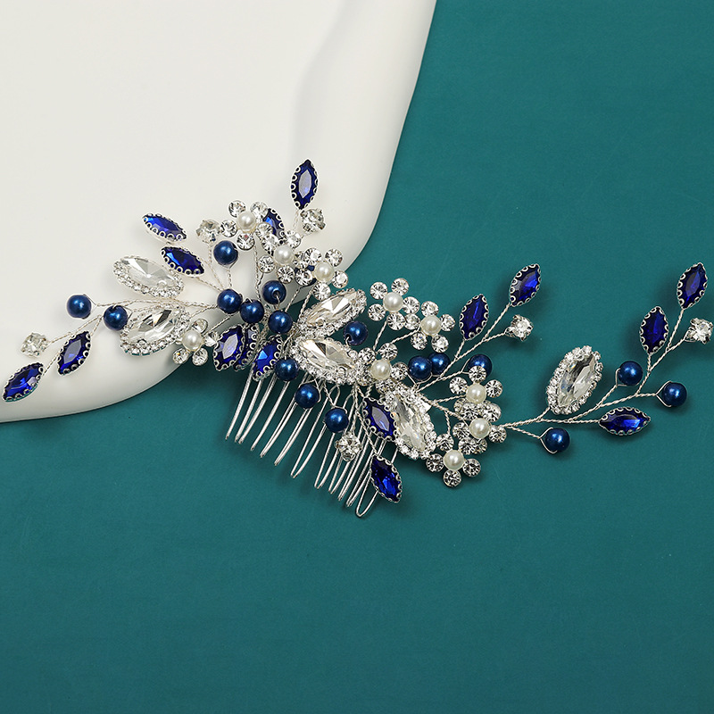 手工編織珍珠水鑽插梳古風漢服髮飾韓系花卉發梳時尚新娘頭飾批發