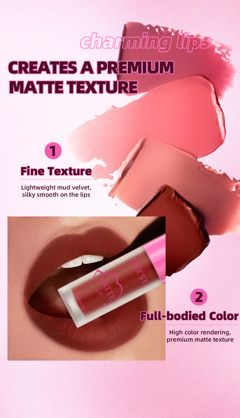 QIBEST Cross-border Smooth matte Lip Gloss, non-stick, non-fading, waterproof, moisturizing and long-lasting matte lip gloss Item Picture