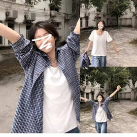 复古蓝色格子衬衣内搭衬衫叠穿上衣小个子女装春秋休闲防晒外套