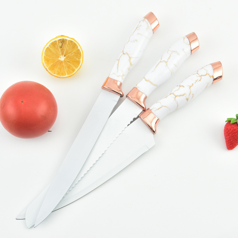 Ventas directas de oro rosa doble cabeza galvanizada mármol acero inoxidable pulverización de pintura cuchillo cuchillo de doble cara cuchillo único