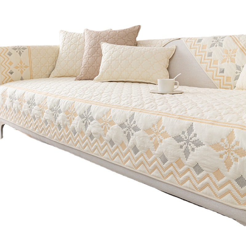 Housse de canapé Nordic Cushion en coton toutes saisons, dossier simple, antidérapante, style serviette_voghion.com